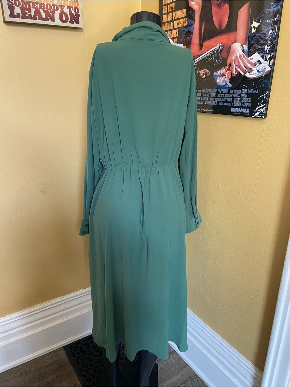 Grace Karin Green Pleated Long-Sleeve Midi Dress Size Large NWT - Picture 3 of 5